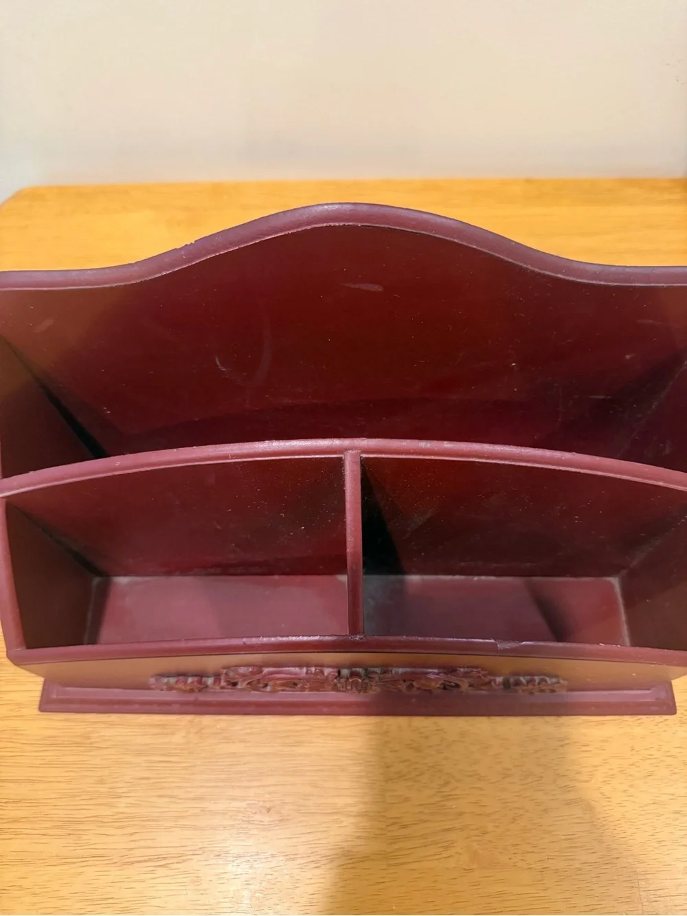 Vintage Wooden Desk Organizer- Burgundy Multi-Compartment